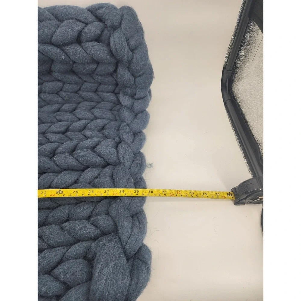 Chunky Hand Knit Braided Throw‎ Blanket Slate Blue Giant Yarn 30x24